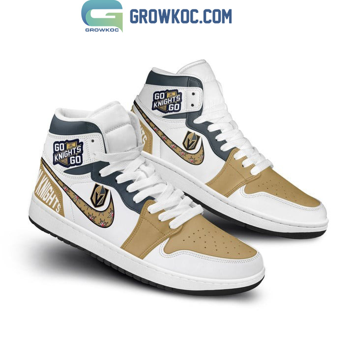 Vegas Golden Knights NHL Go White Gold Design Air Jordan 1 Shoes