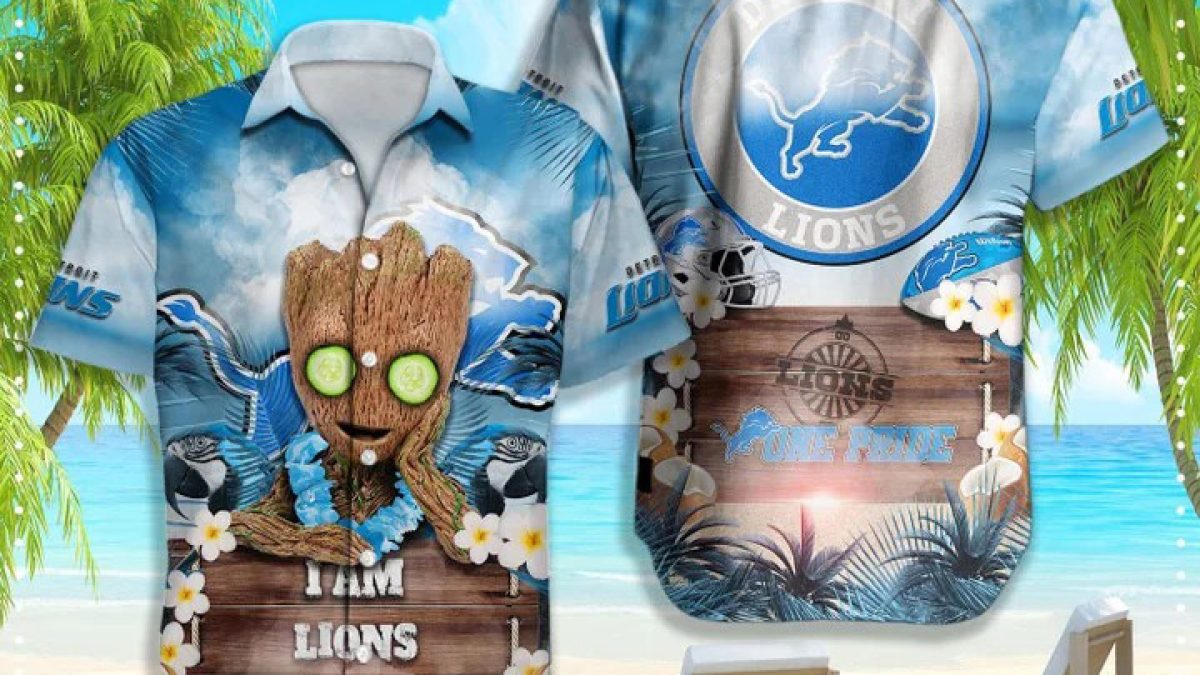 Detroit Lions NFL Hawaiian Groot Design Button Shirt - Growkoc