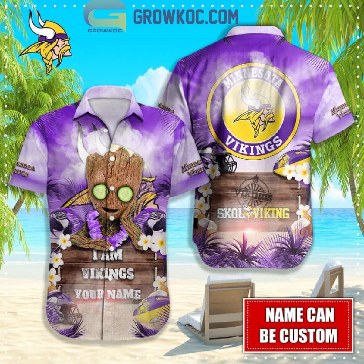 Minnesota Vikings NFL Hawaiian Groot Design Button Shirt - Growkoc