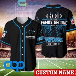 Carolina Panthers NFL Personalized God First Family Second Baseball Jersey