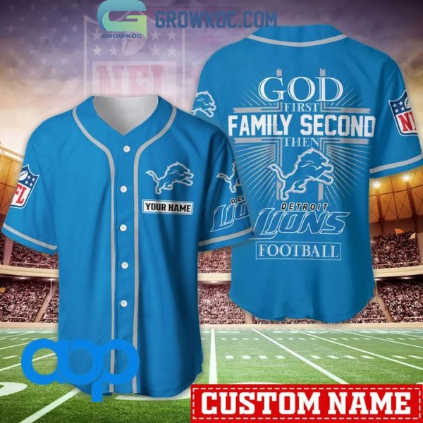 Detroit Lions NFL Personalized God First Family Second Baseball Jersey