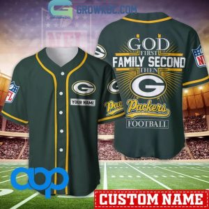 Green Bay Packers NFL Personalized God First Family Second Baseball Jersey