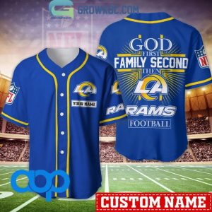 Los Angeles Rams NFL Personalized God First Family Second Baseball Jersey