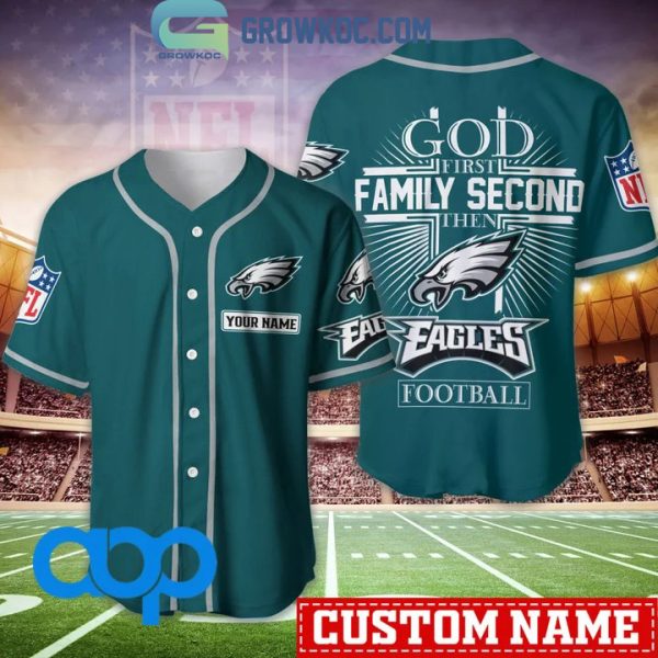 Philadelphia Eagles NFL Personalized God First Family Second Baseball Jersey