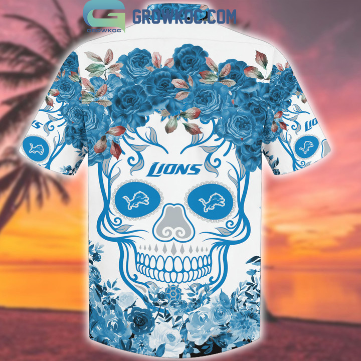 Detroit Lions Skull Flower Hawaiian Shirt