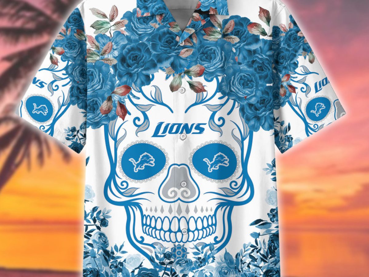 Detroit Lions Skull Flower Hawaiian Shirt - Growkoc