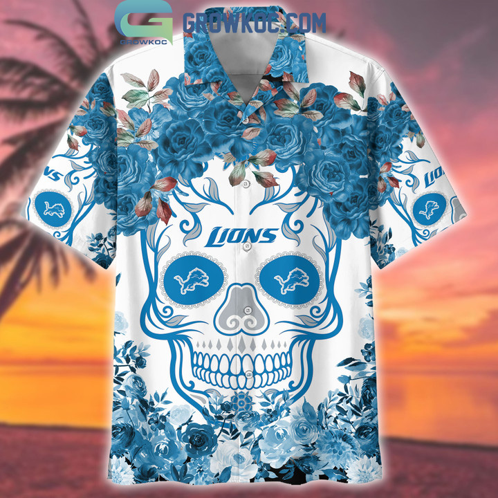 Detroit Lions Skull Flower Hawaiian Shirt