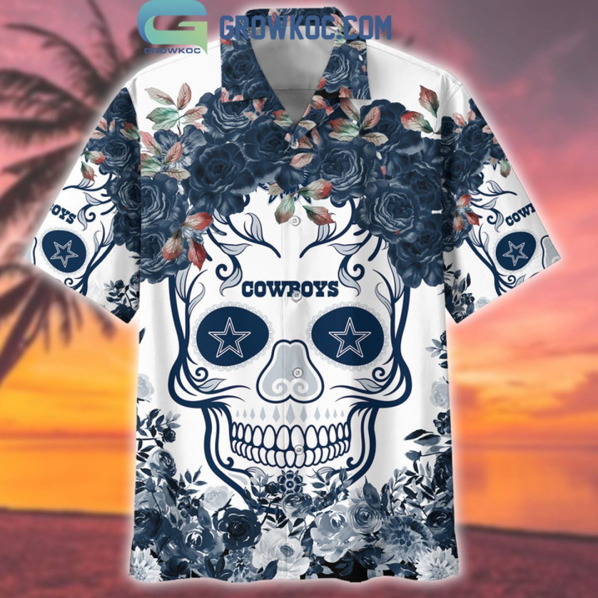 Dallas Cowboys Hawaiian Shirt Pineapple Skull Tropical Leaf