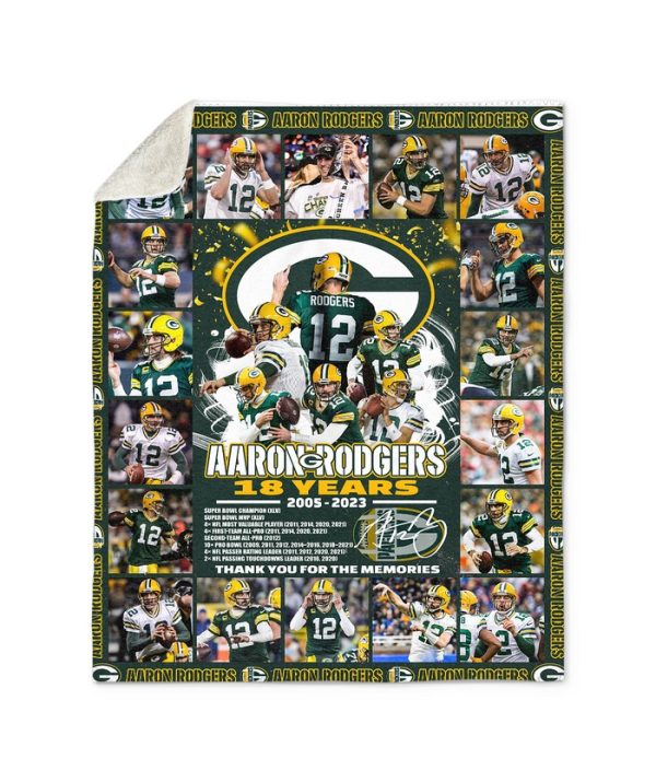 Aaron Rodgers 18 Years Green Bay Packers Thank You For The Memories Fleece Blanket, Quilt