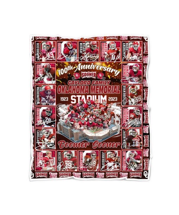 Oklahoma Sooners 100th Anniversary Gaylord Family Oklahoma Memorial Stadium 1923-2023 Fleece Blanket, Quilt