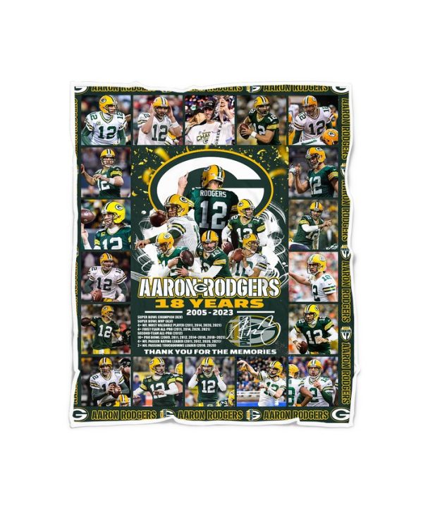 Aaron Rodgers 18 Years Green Bay Packers Thank You For The Memories Fleece Blanket, Quilt