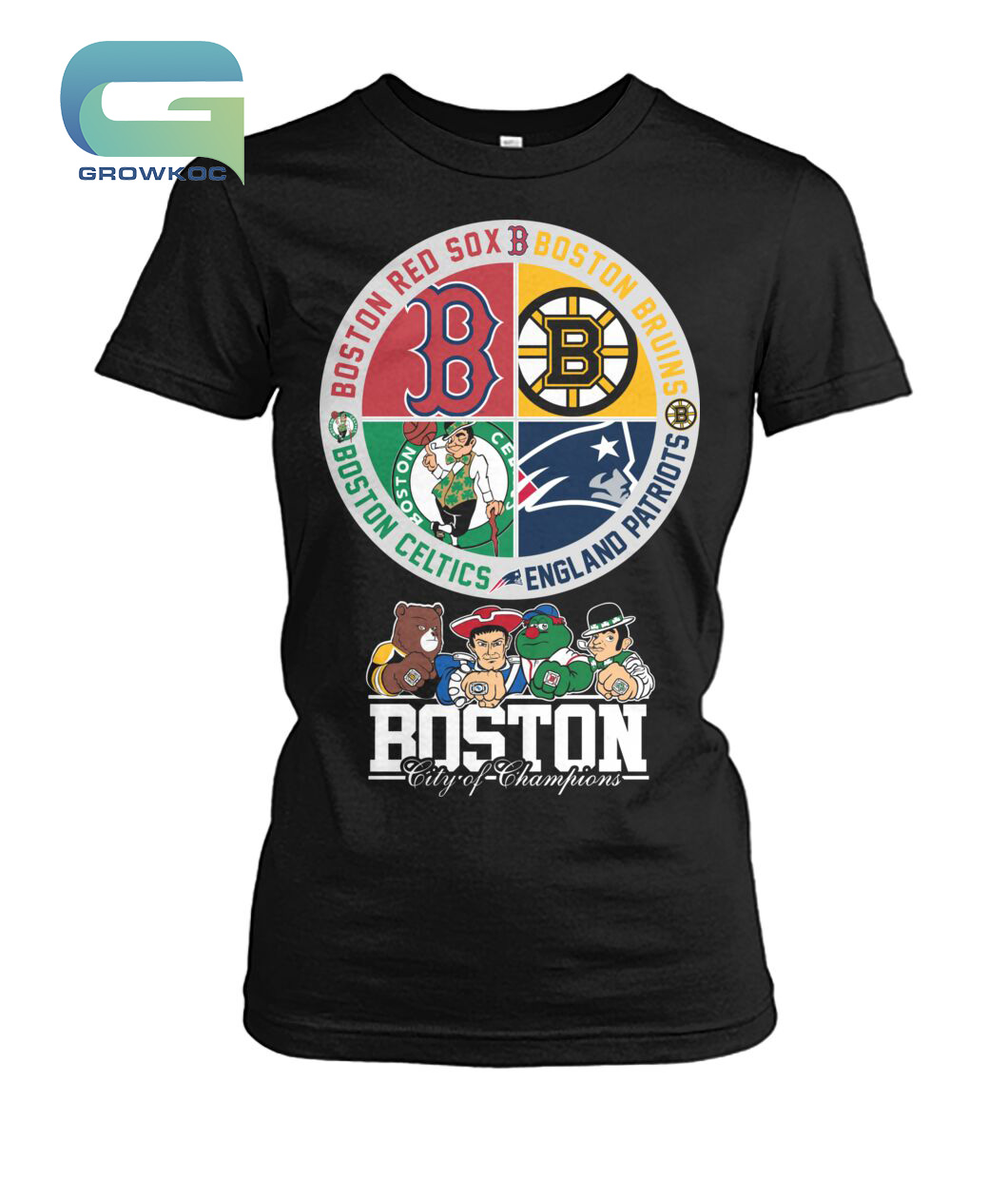 Boston Sports Teams Celtics Patriots Red Sox Bruins Black T-shirt Size L