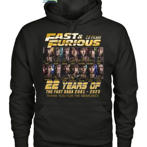 Fast & Furious 10 Films 22 Years Of The Fast Saga 2001-2023 T-Shirt