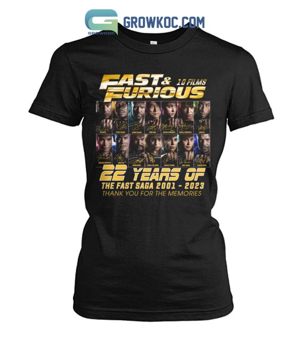 Fast & Furious 10 Films 22 Years Of The Fast Saga 2001-2023 T-Shirt