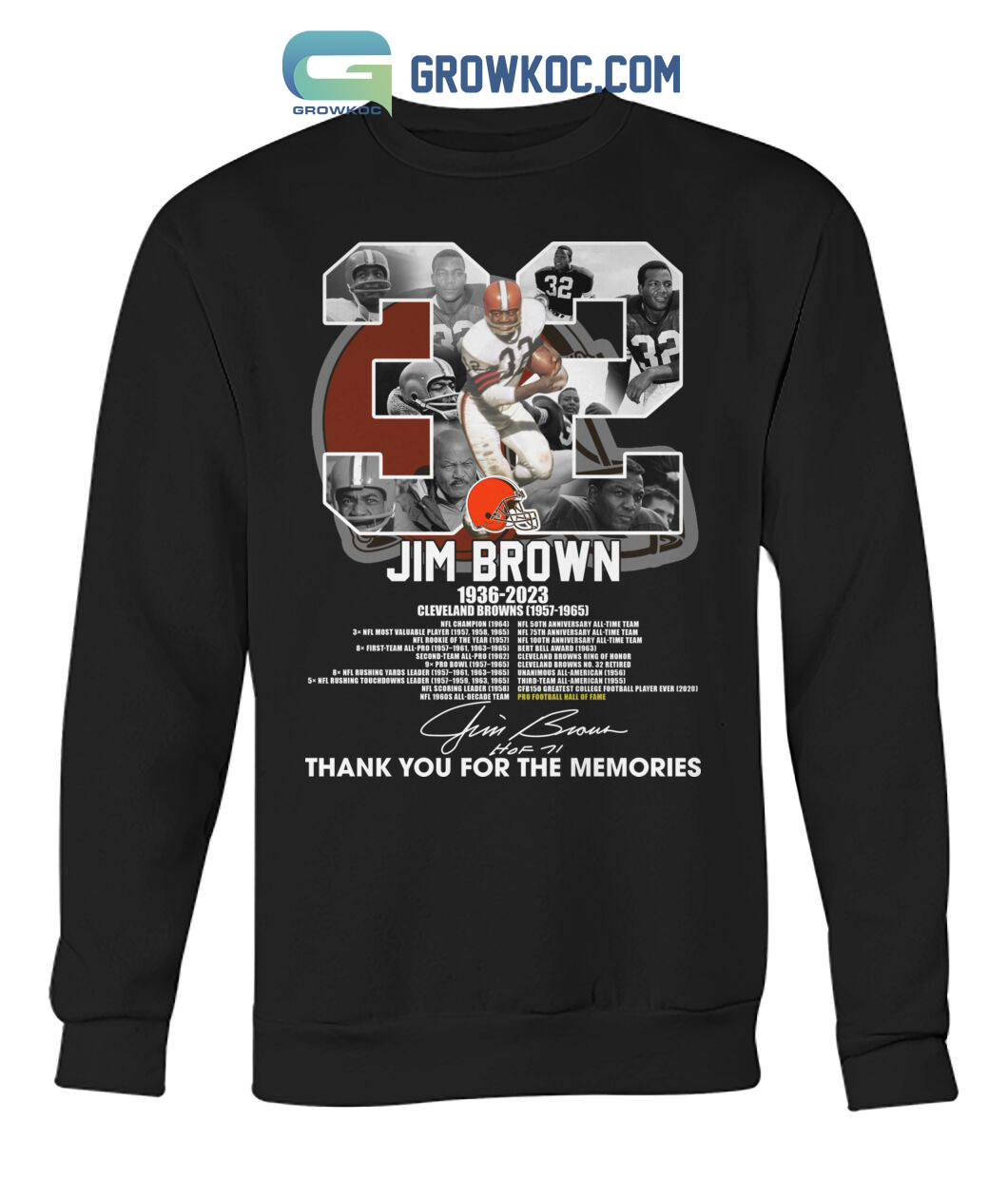 Jim Brown 1936-2023 Cleveland Browns 32 Thank You T-Shirt - Growkoc