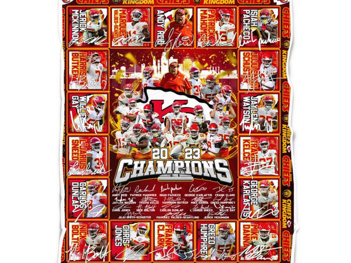 Kansas City Chiefs NFL 2023 Super Bowl LVII Champions Fleece Blanket Quilt  - Growkoc