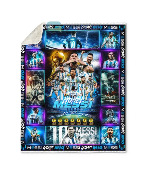 Lionel Messi Goat M10 World Cup Champions Fleece Blanket, Quilt