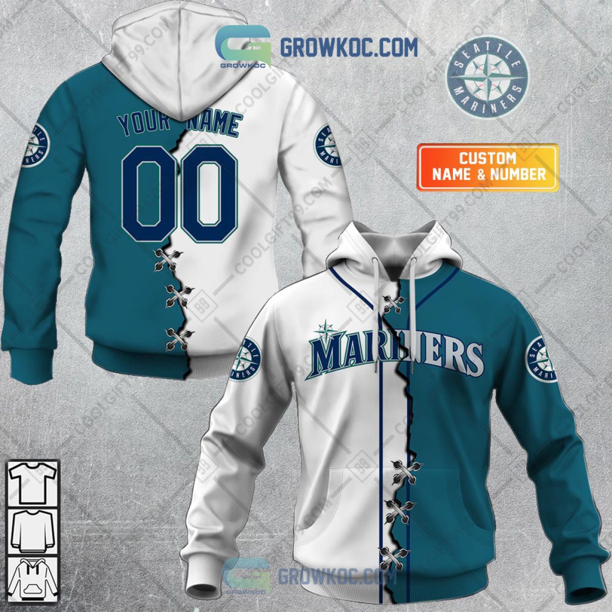 MLB Seattle Mariners Mix Jersey Custom Personalized Hoodie Shirt - Growkoc