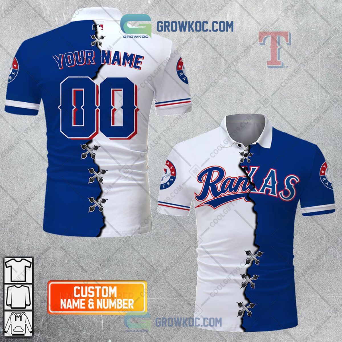 Personalized MLB Texas Rangers Mix Golf Style Polo Shirt - Torunstyle