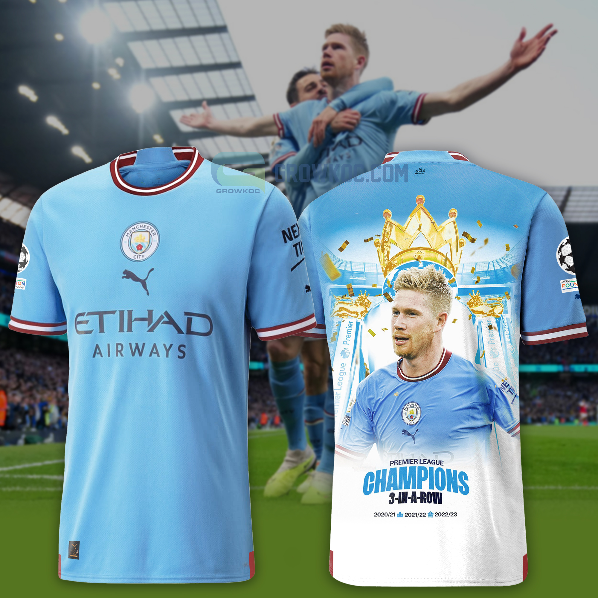 Manchester City Premier League Champions Kevin De Bruyne 3 In Row T-Shirt