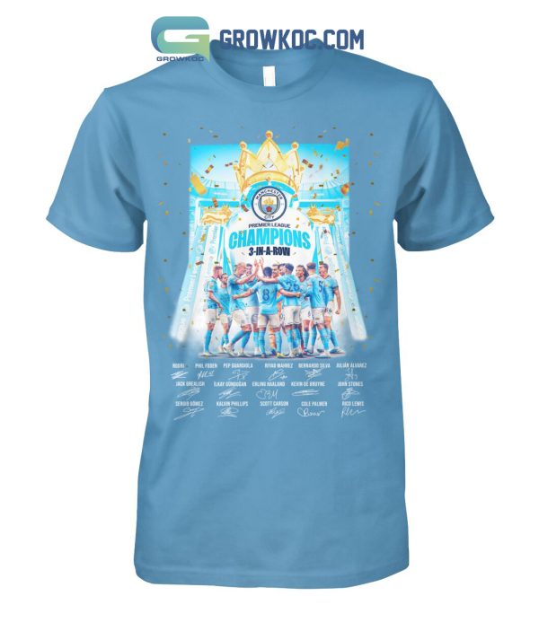 Manchester City The Citizens PL Champions 3 In A Row T-Shirt