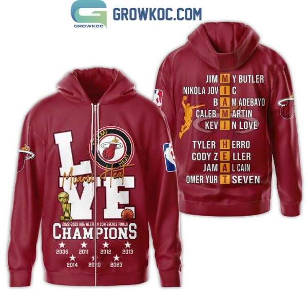 Miami Heat 2022 2023 NBA Western Conference Finals Champions Love Red Design Hoodie T-Shirt