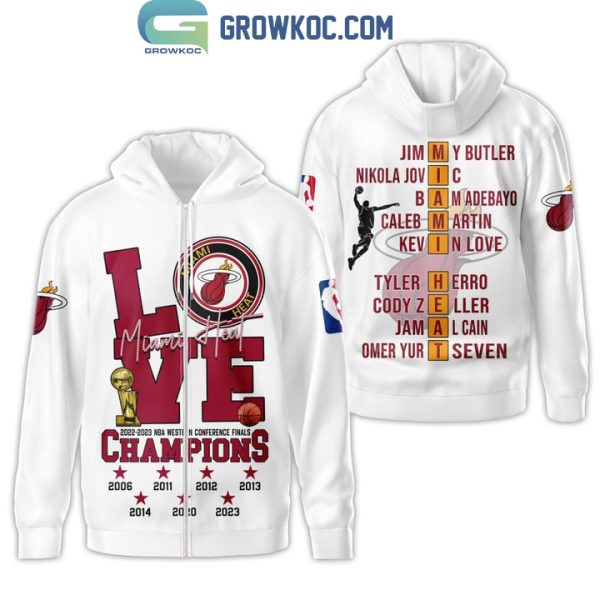 Miami Heat 2022 2023 NBA Western Conference Finals Champions Love White Design Hoodie T-Shirt