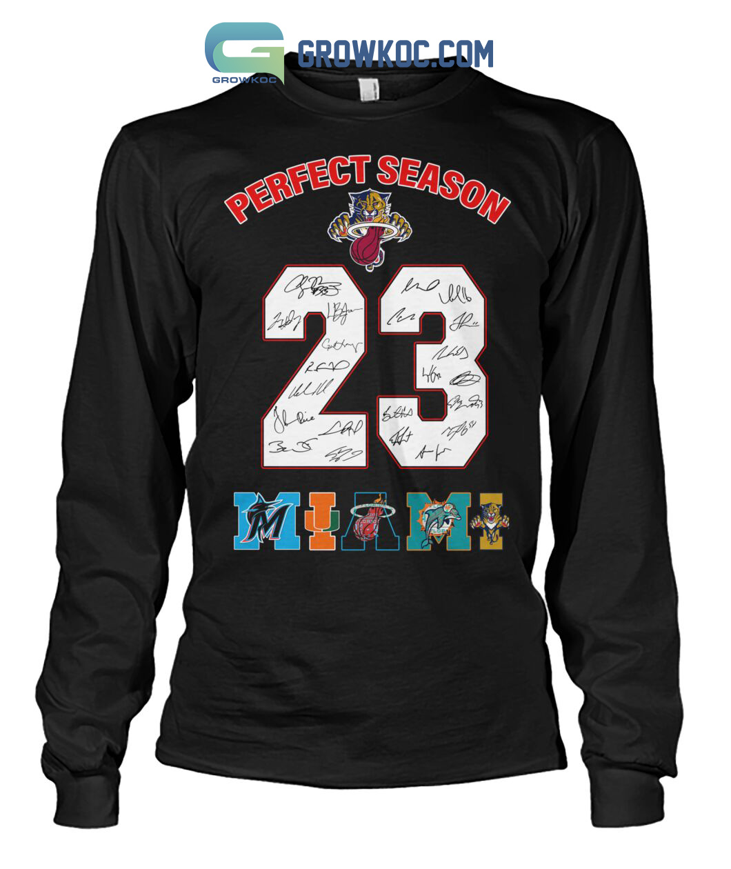 Miami Marlins Miami Dolphins Miami Heat Florida Panthers Sports team 2023  signatures shirt, hoodie, sweater, long sleeve and tank top