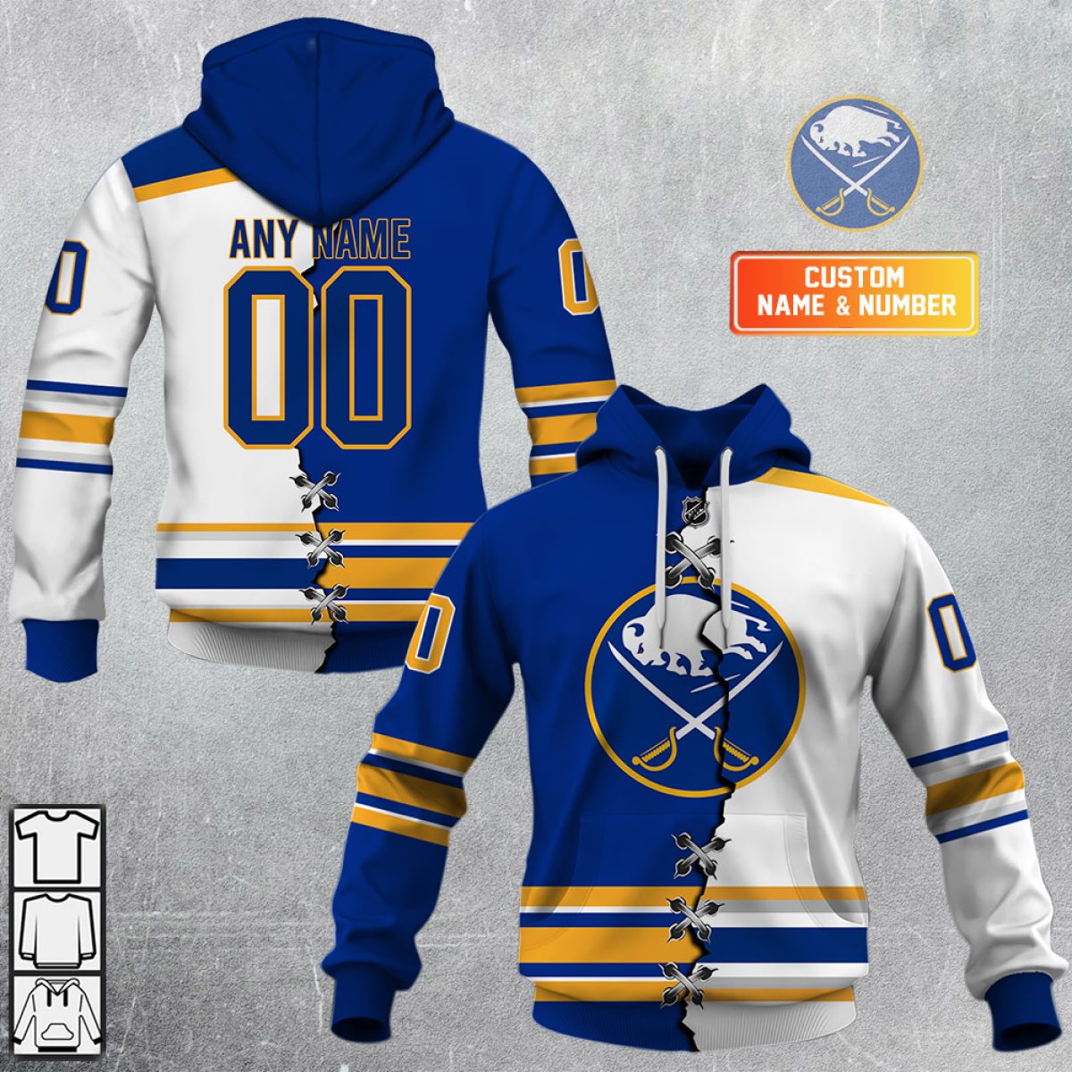 Sabres Hoodie 3D Blue Gold Gradient Retro Personalized Buffalo Sabres Gift  - Personalized Gifts: Family, Sports, Occasions, Trending