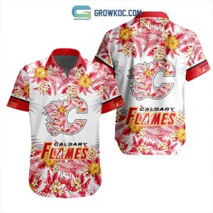 NHL Calgary Flames Flowers Hawaiian Design Button Shirt