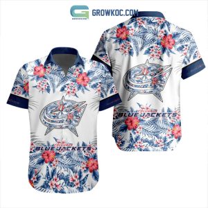 NHL Columbus Blue Jackets Flowers Hawaiian Design Button Shirt