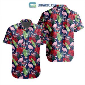NHL Columbus Blue Jackets Crane Hawaiian Design Button Shirt