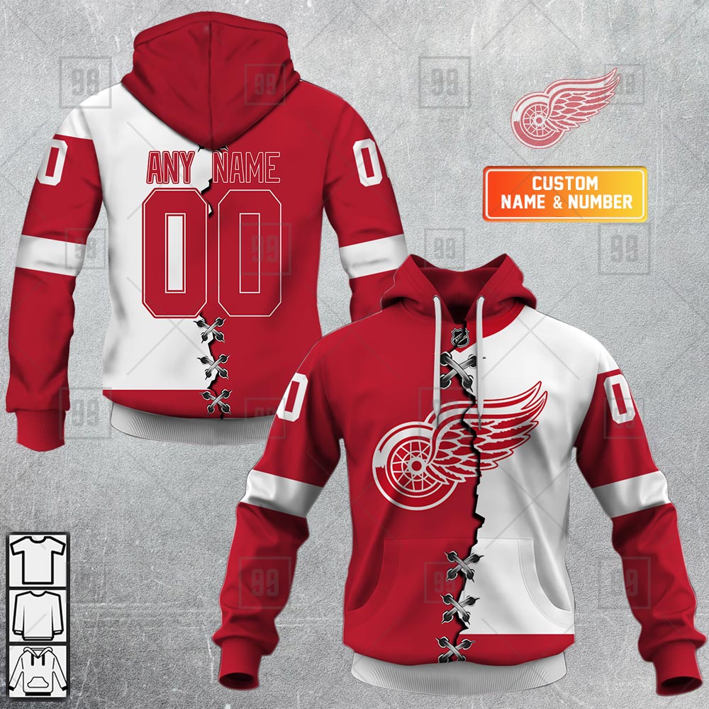 NHL Detroit Red Wings Mix Jersey Custom Personalized Hoodie T Shirt Sweatshirt