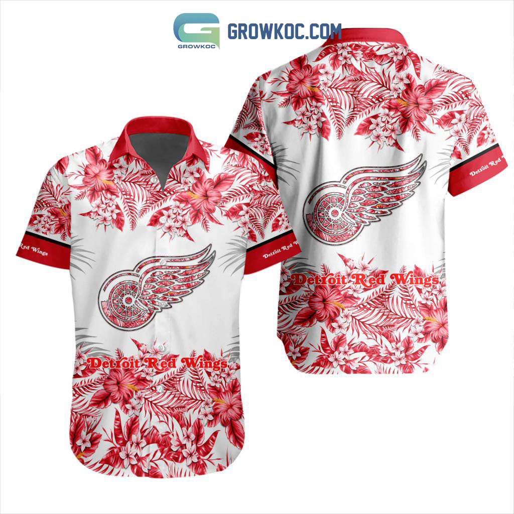 Detroit Red Wings Hawaiian Shirt Floral Short Sleeve Hawaiian