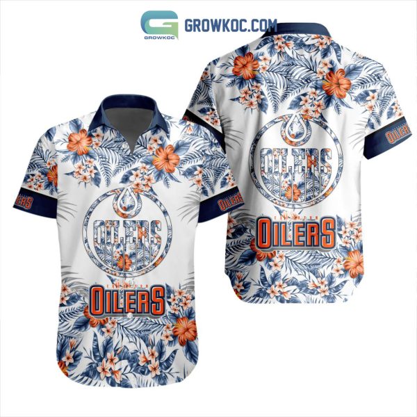 NHL Edmonton Oilers Flowers Hawaiian Design Button Shirt