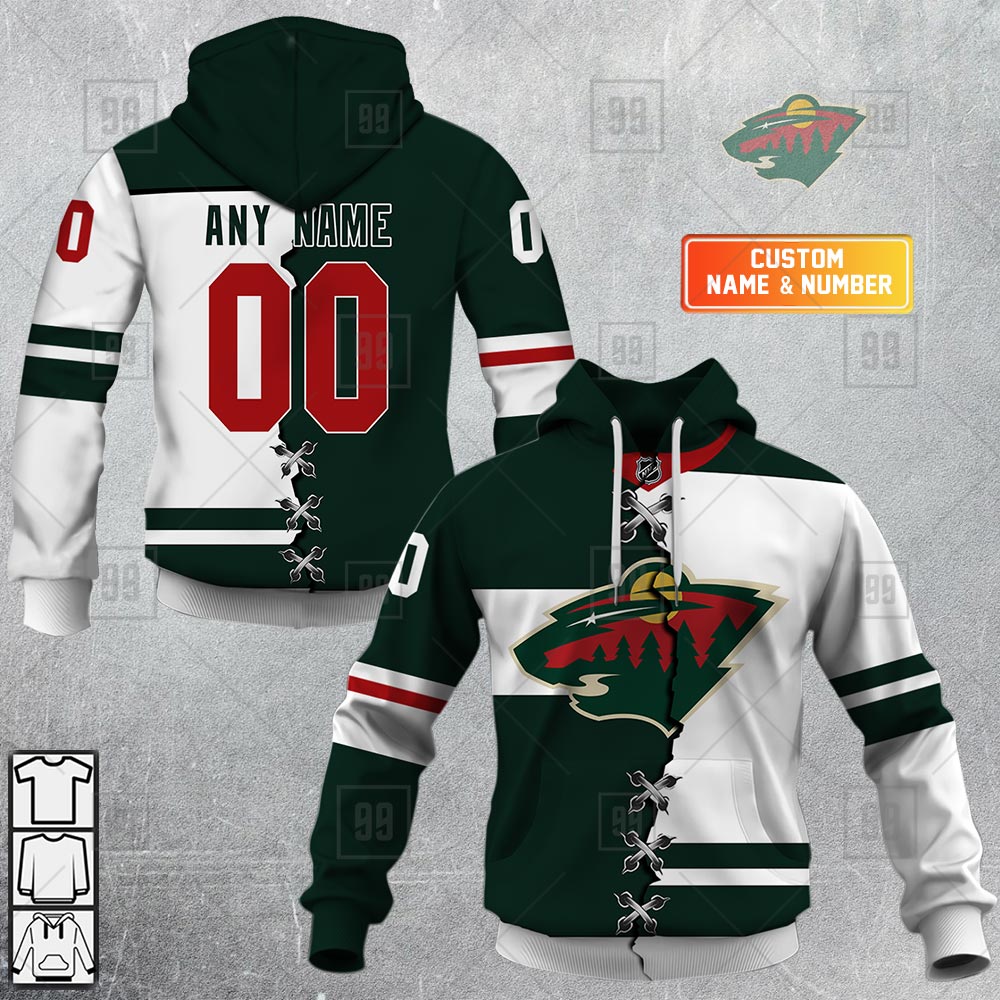 NHL Minnesota Wild Mix Jersey Custom Personalized Hoodie T Shirt Sweatshirt
