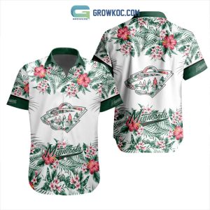 NHL Minnesota Wild Flowers Hawaiian Design Button Shirt