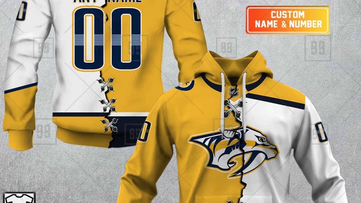 New NHL Nashville Predators old time jersey style mid weight cotton hoodie  men S