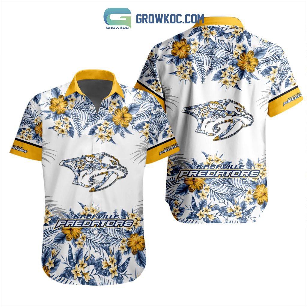 Nashville Predators NHL Custom Name Flower And Leaf Pattern Tropical  Hawaiian Shirt - Freedomdesign