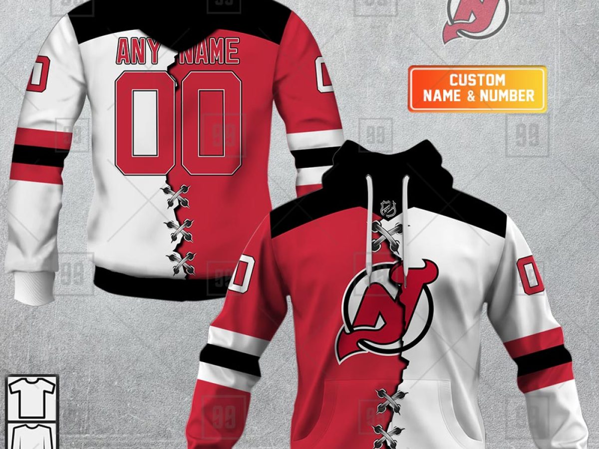 New Jersey Devils White Hockey Fights Cancer Logo Personalized
