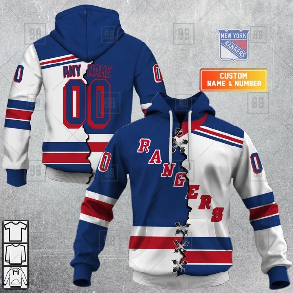 NHL New York Rangers Mix Jersey Custom Personalized Hoodie T Shirt Sweatshirt