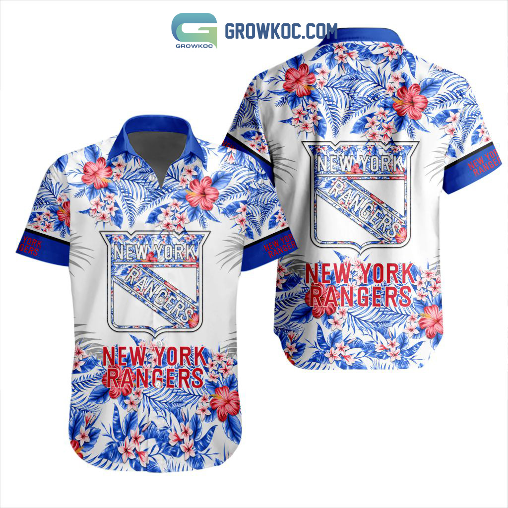 NHL New York Rangers Flowers Hawaiian Design Button Shirt