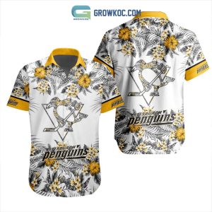 NHL Pittsburgh Penguins Flowers Hawaiian Design Button Shirt