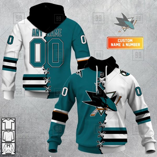 NHL San Jose Sharks Mix Jersey Custom Personalized Hoodie T Shirt Sweatshirt