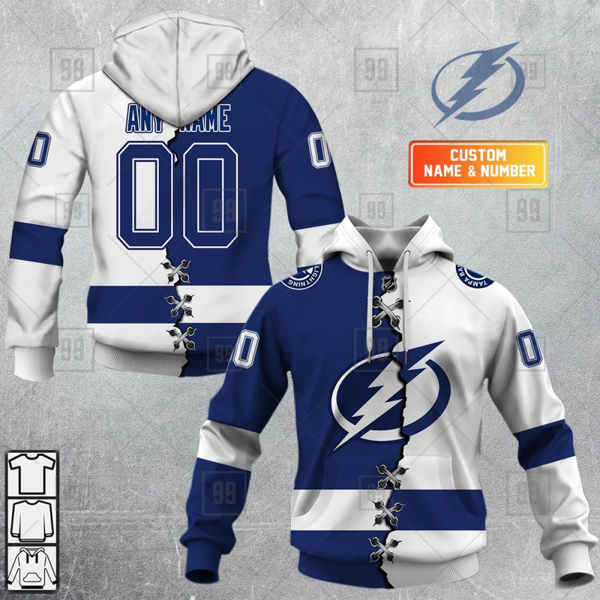 NHL Tampa Bay Lightning Mix Jersey Custom Personalized Hoodie T
