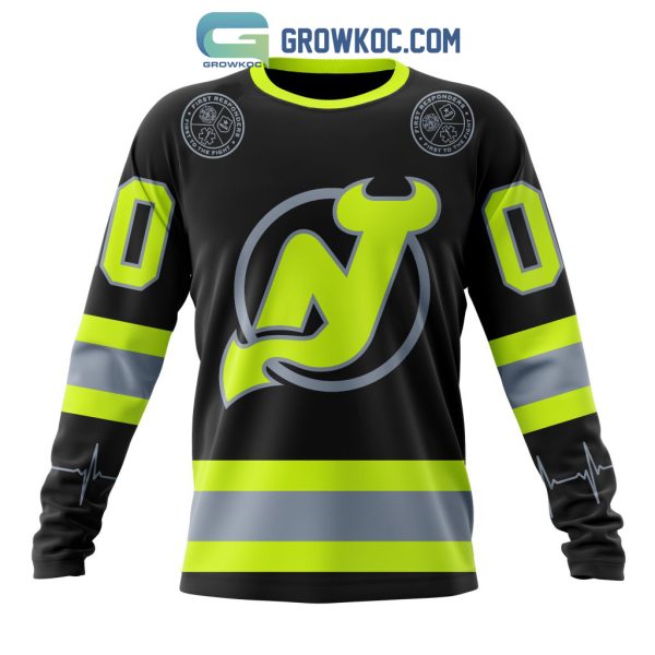 NHL New Jersey Devils Personalized  Special Unisex Kits With FireFighter Uniforms Color Hoodie T-Shirt