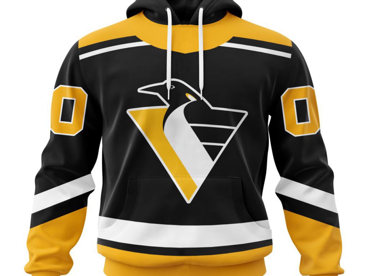 CustomCat Pittsburgh Penguins Robo Penguin Retro NHL Crewneck Sweatshirt Gold / M