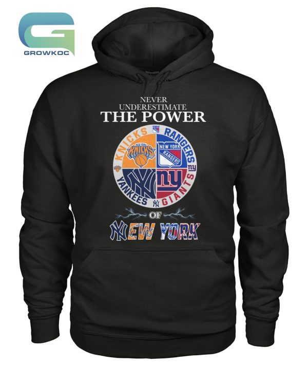 Never Underestimate The Power Of New York Knicks Rangers Yankees and Giants T-Shirt