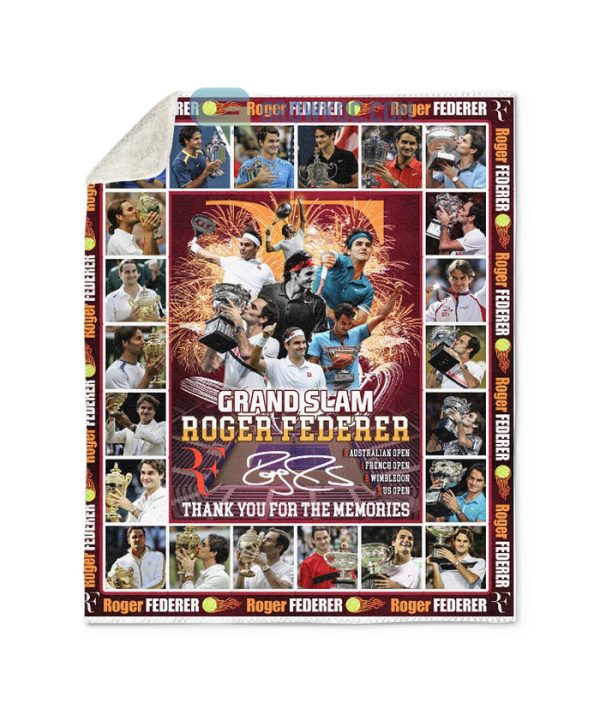 Roger Federer Grand Slam Thank You For The Memories Fleece Blanket, Quilt