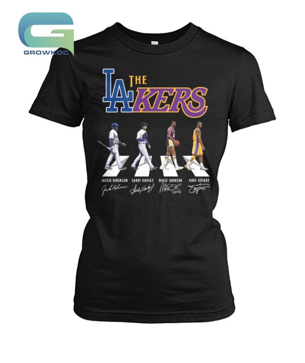 The Lakers Legends Jackie Robinson Sandy Koufax Kobe Bryant and Magic Johnson T-Shirt